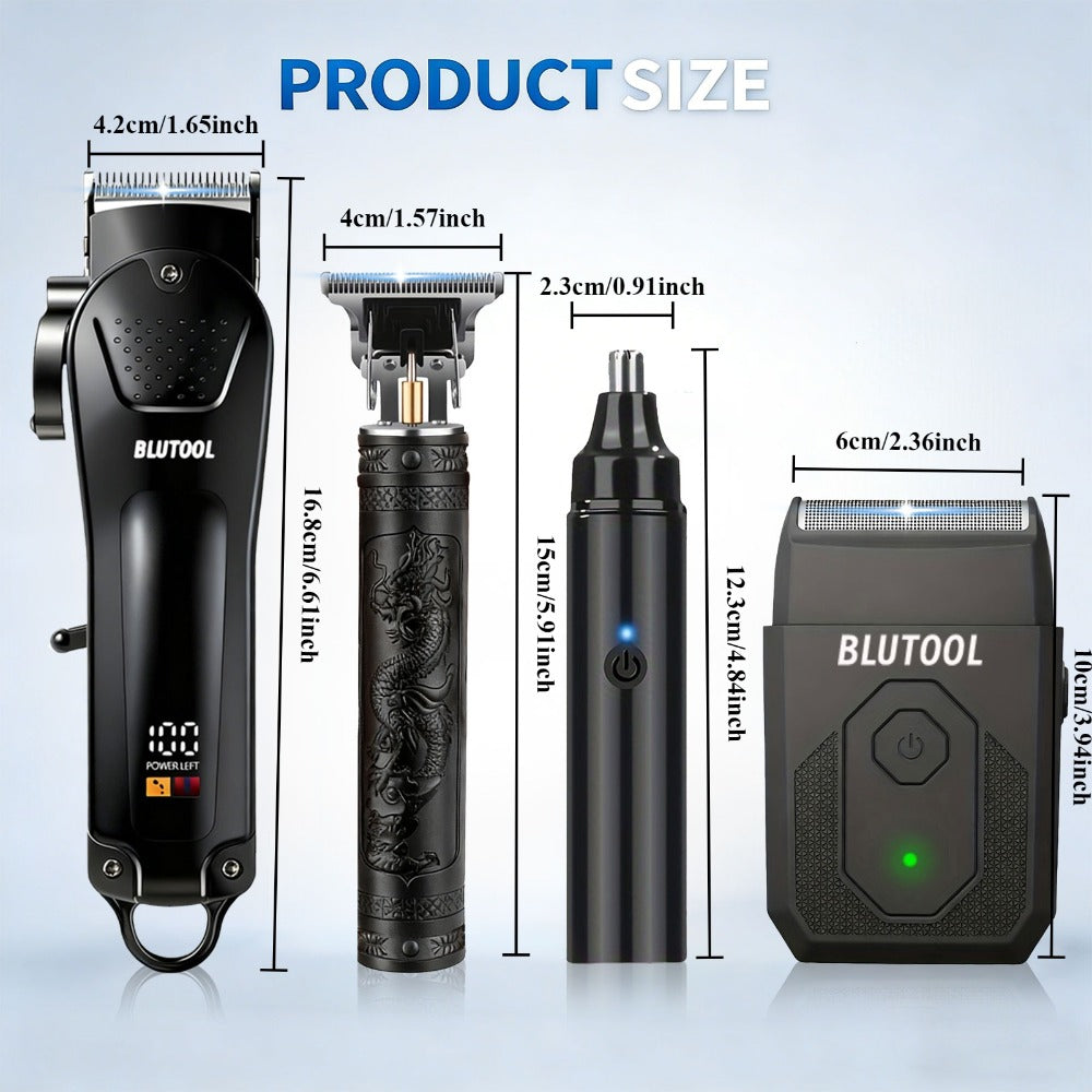 Hair Clipper & Trimmer Set 4-Piece for Men – Professional Barber Kit with Nose Trimmer, Detail Trimmer, Guide Comb