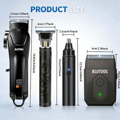 Hair Clipper & Trimmer Set 4-Piece for Men – Professional Barber Kit with Nose Trimmer, Detail Trimmer, Guide Comb