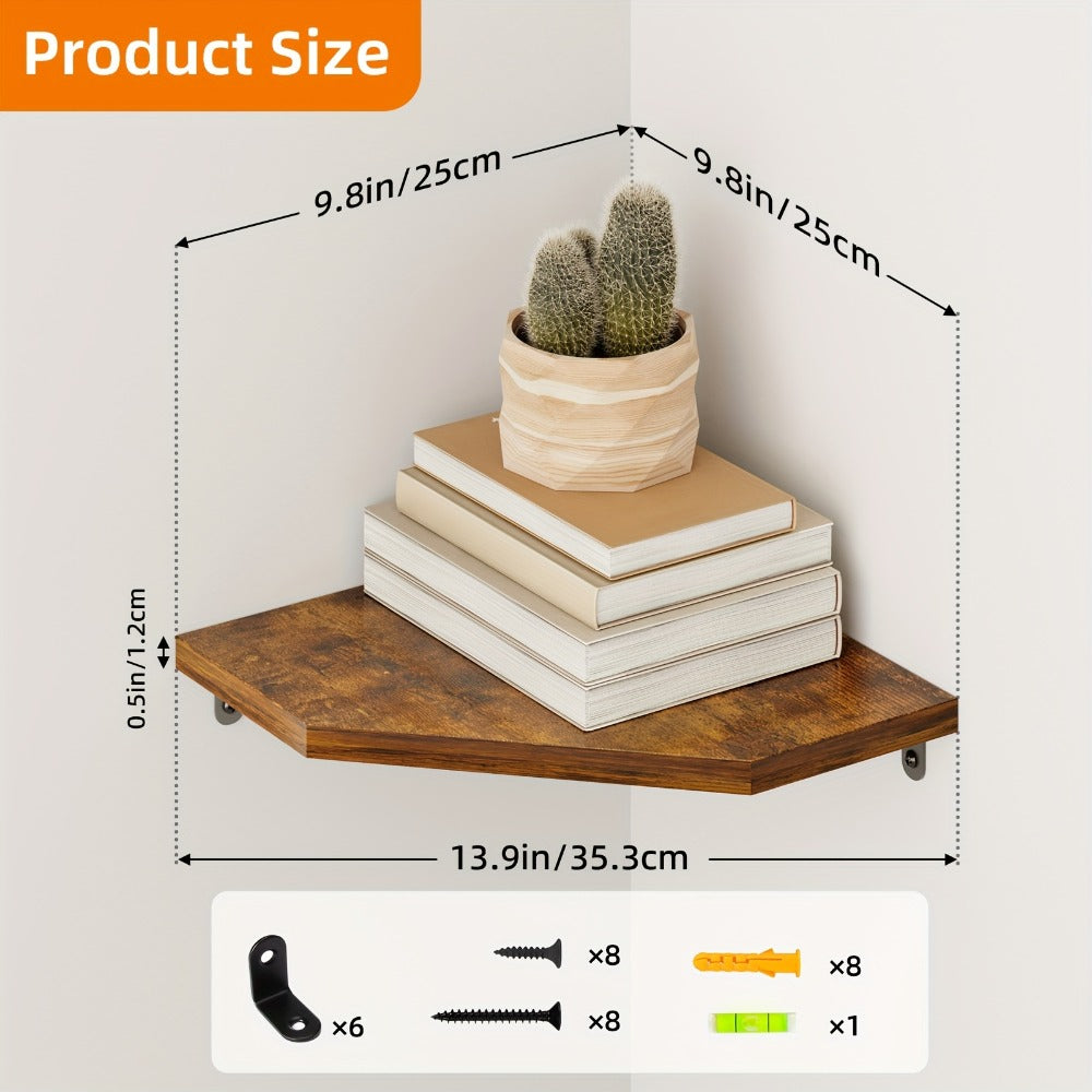 Floating Corner Wall Shelf 5-Sided Wall Mounted Storage Rack – Modern Display Unit for Bathroom, Kitchen, Bedroom & Living Room – Set of 2