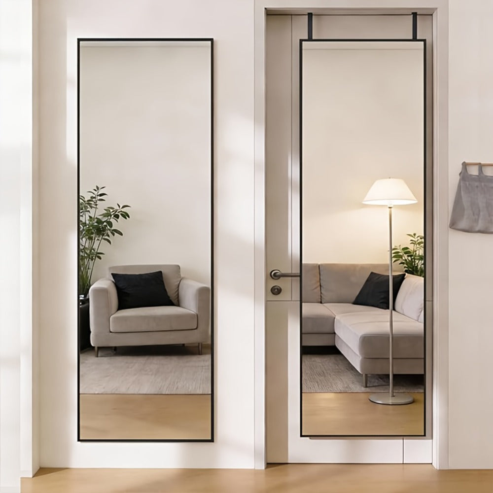 Full Length Mirror 47x14, Over the Door or Wall Mounted Hanging Mirror, Aluminum Alloy Frame, Full Body Dressing Mirror for Bedroom