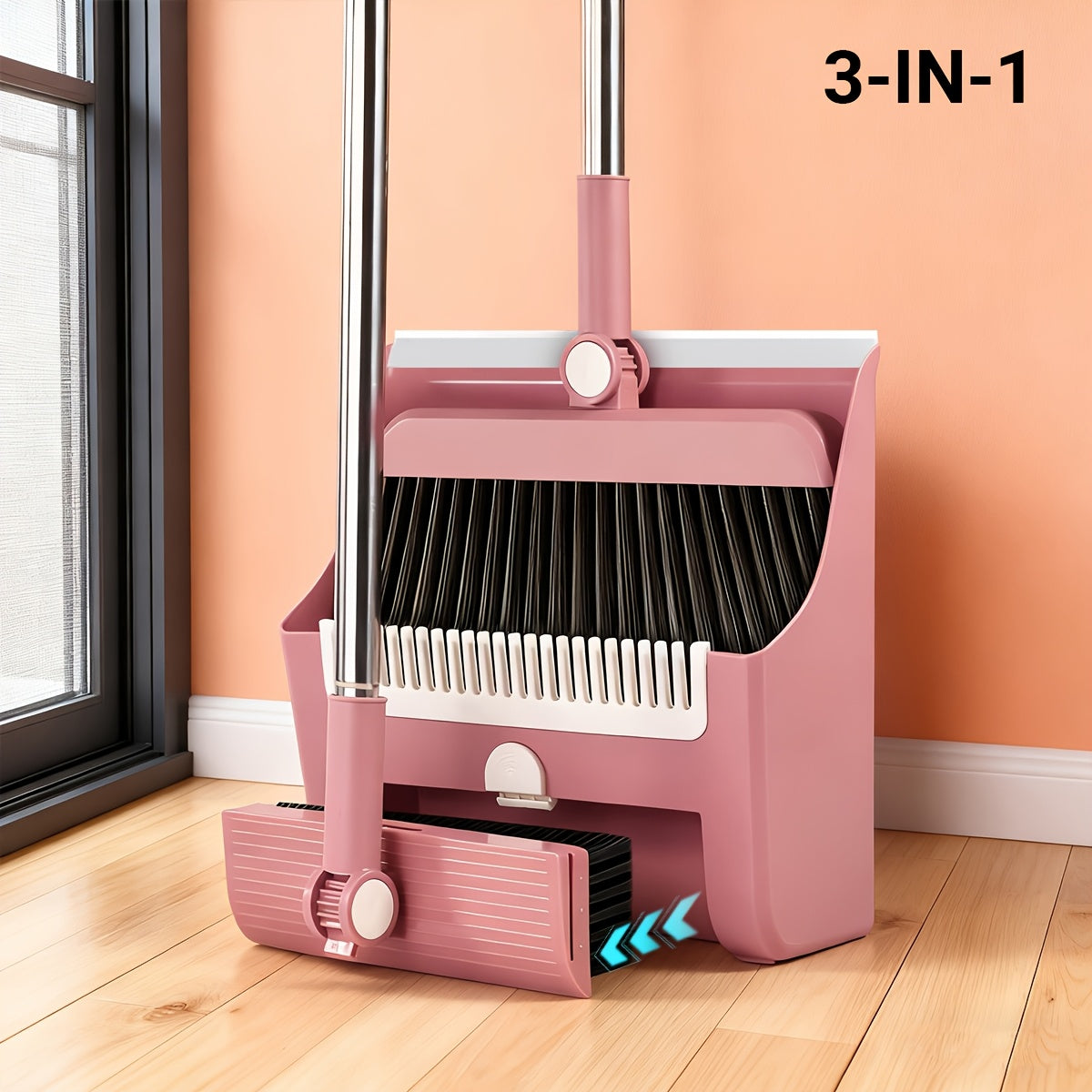 Broom and Dustpan Set with Long Handle - 2-in-1 3-in-1 4-in-1 Foldable Broom Dustpan Combo with Floor Brush for Home Office Dorm Room