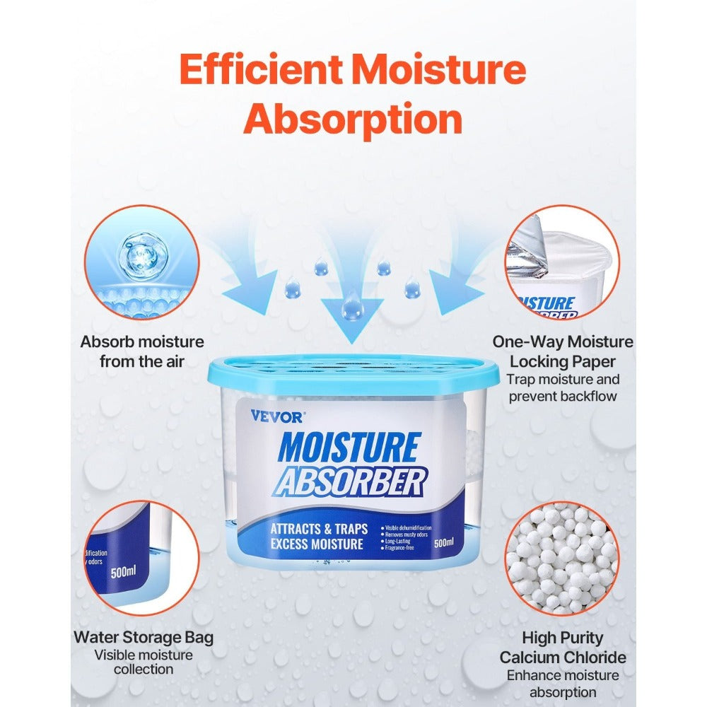 Moisture Absorber Boxes 6 Pack 500ml Calcium Chloride Dehumidifier Box Fragrance Free for Home Cooking, Dining and Outdoor Meals