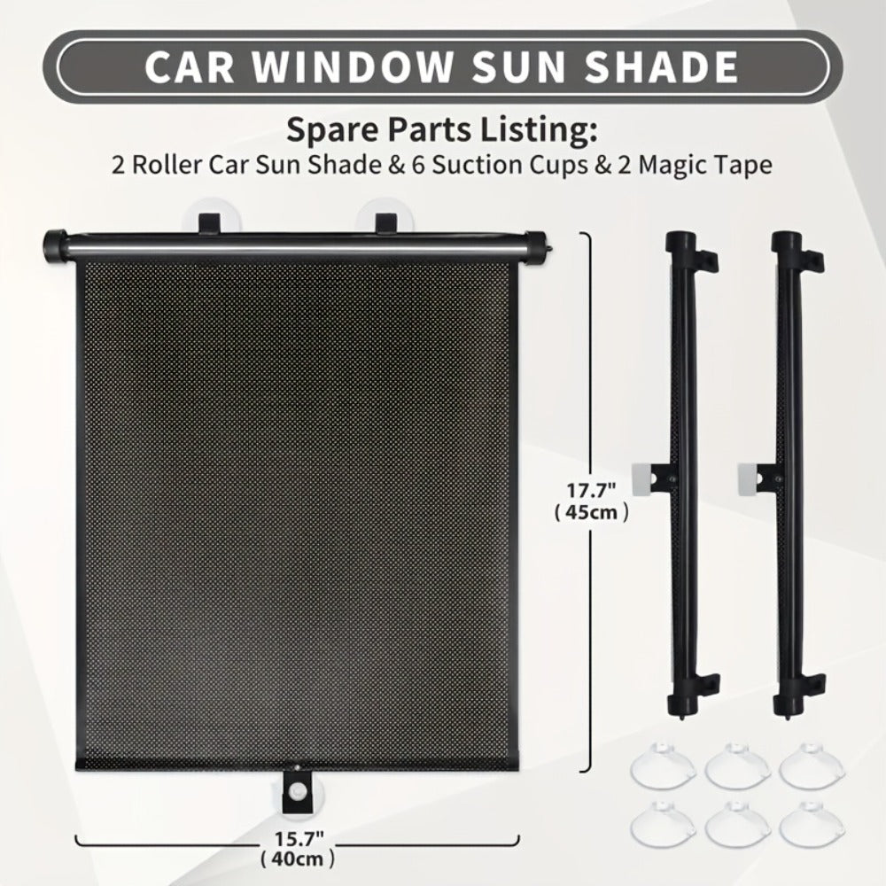 Car Window Curtains 2pcs Retractable PVC Side Window Shades One-Click Storage UV Block Anti-Glare Heat Shield Easy Install Suction Cup Hook