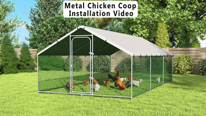 Dog Kennel Outdoor Large Metal Walk-in Chicken Run Pen Poultry Cage with Anti-UV Cover Movable Rack for Garden, Patio and Yard Use