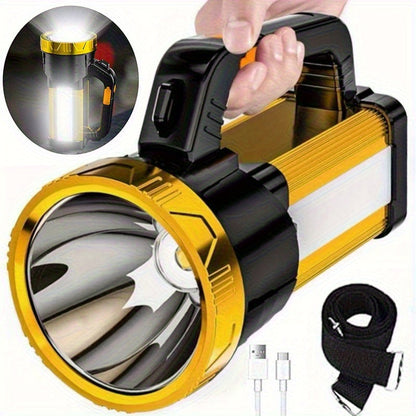 Flashlight 2000-Lumen Rechargeable Searchlight with 2400mAh Battery, Side Lantern and USB Output