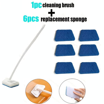 Long-Handle Sponge Cleaning Brush Set with 6, 10 or 15 Replaceable Pads and 23.22-Inch Handle