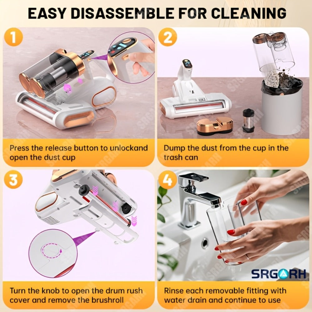 Mattress Vacuum Cleaner Handheld Bed Cleaner – 16KPa Strong Suction with UVC Light & Hot Air Heating, Deep Clean for Pillows, Sofa