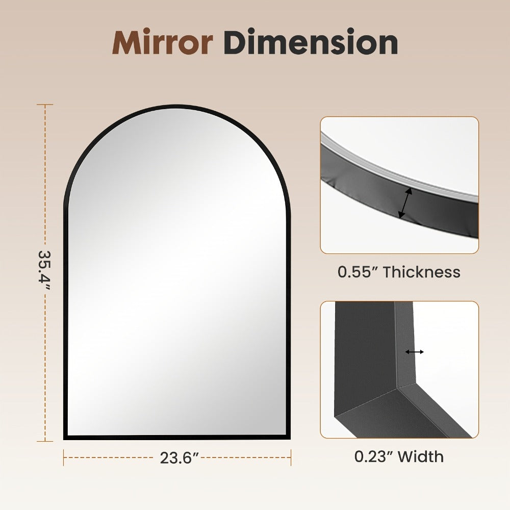 Arched Rectangle Metal Wall Mirror in Black or Gold with Seven Size Options up to 31 x 32 Inches