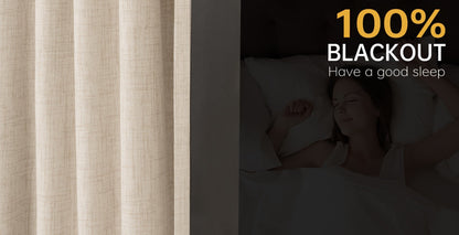 100% Blackout Curtains 4 Panels Faux Linen Textured Thermal Insulated Drapes – Room Darkening Window Curtains for Living Room Bedroom