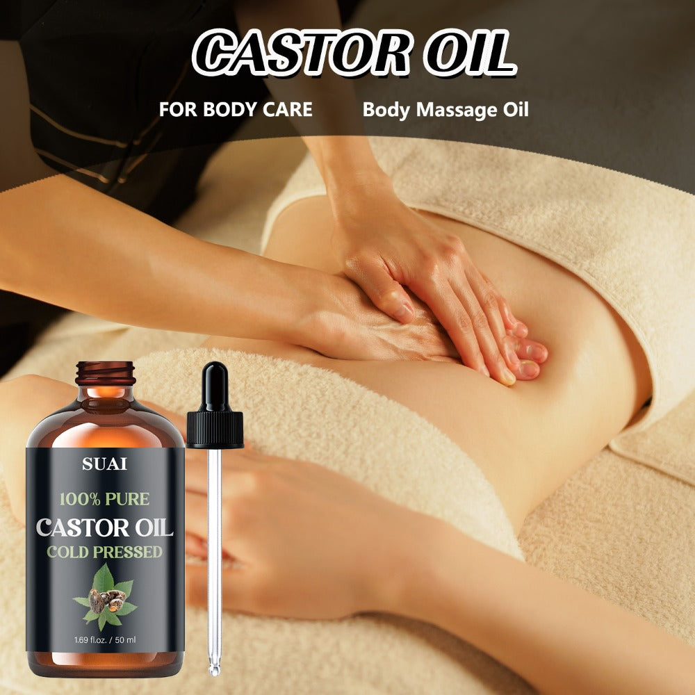 Castor Oil 100% Pure Cold Pressed 1.69oz – Hypoallergenic Multi-Use Oil for Hair Growth Eyebrow Eyelash Thickening Skin Moisturizing Nail
