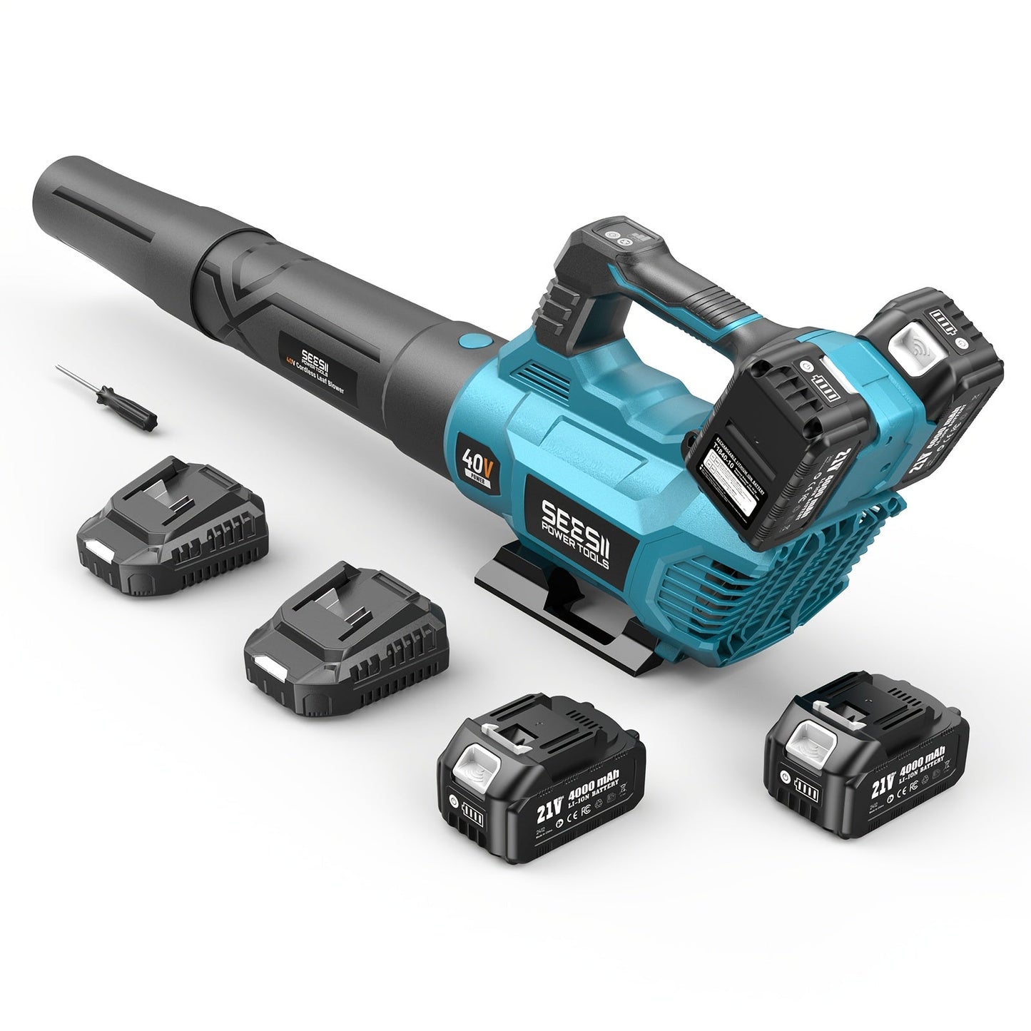 Cordless Leaf Blower 780CFM 40V Brushless, Seesii with 2x4000mAh Batteries & 2 Chargers, Turbo Button