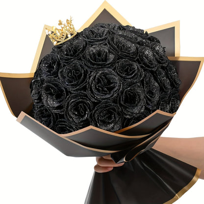 Artificial Flowers Glitter Rose Bouquet in 24 or 36-Piece Sets with Nine Sparkling Color Options