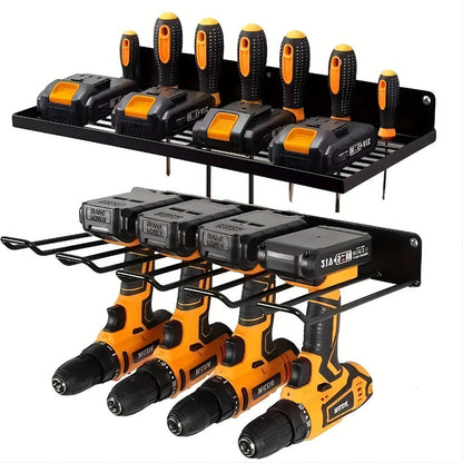Wall Mounted Power Tool Organizer Rack, Metal Drill Holder with 2/3/4 Layer Floating Shelf, Garage Tool Storage for Cordless Drills