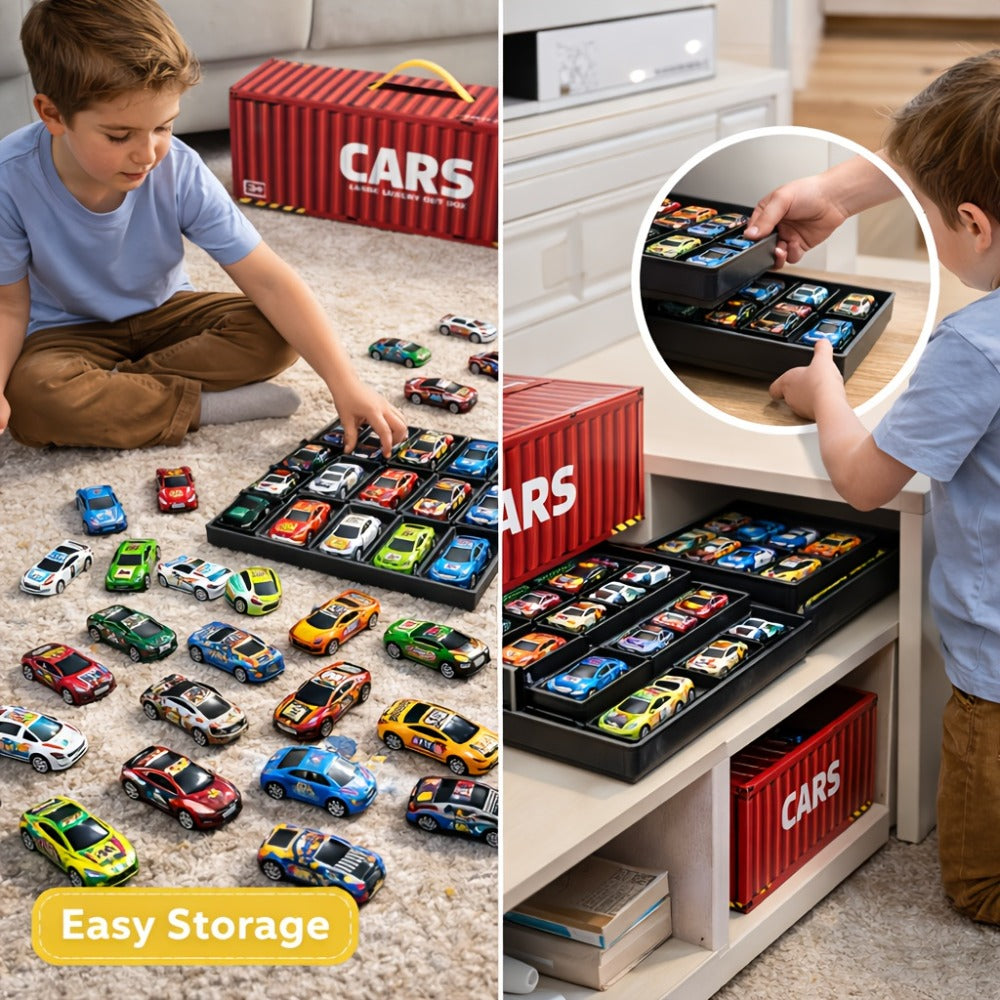 48-Piece Parking Lot Playset for Kids, 4-Level Car Garage with Friction Powered Mini Cars, Ramp & Track