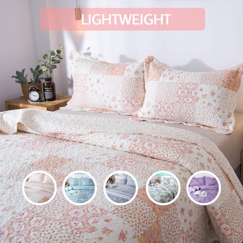 Floral Quilt Set Lightweight Bedspread Coverlet 2 or 3-Piece, All Season Hypoallergenic Breathable Paisley Patchwork Print Quilt for Bedroom