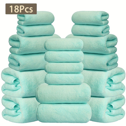 Eighteen-Piece Bath Towel Set with Four Bath Towels, Four Hand Towels and Ten Washcloths in 16 Colors