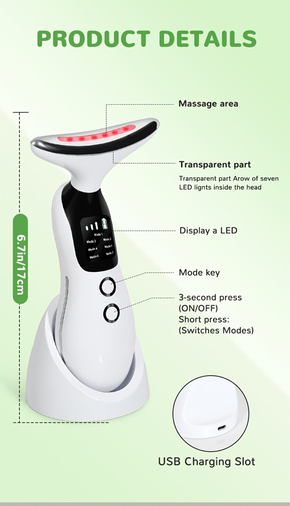 7-in-1 Neck Beauty Device with Base – Multi-Functional Skincare Tool, USB Rechargeable, Anti-Aging Neck Firming & Lifting