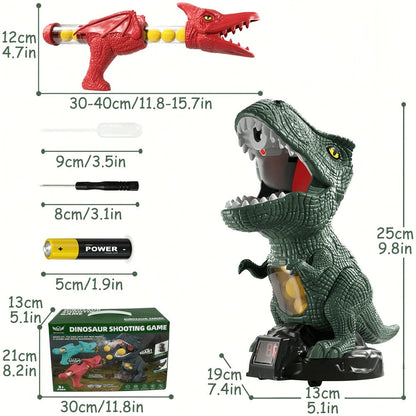Dinosaur Shooting Toy Set for Kids, Air Pump Foam Bullet Blaster with Moving Dinosaur Targets, Twin Pistol