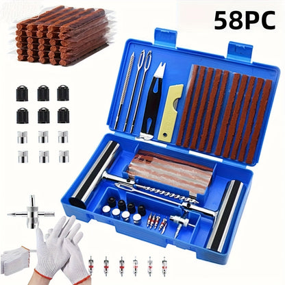 Tire Repair Tool Kit 47 / 58 / 104 / 116-Piece for Cars Motorcycles Trucks Tractors Trailers, Heavy-Duty Tubeless Tire Plug Patch Kit