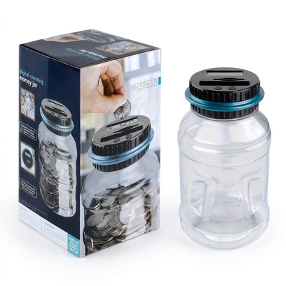 Digital Coin Counting Bank with LCD Counter, Large 60.87oz Transparent Money Jar for Kids & Adults