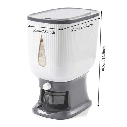 Rice Dispenser with Measuring Cup, Large 6-Chamber Sealed Grain Storage Container, Transparent Window