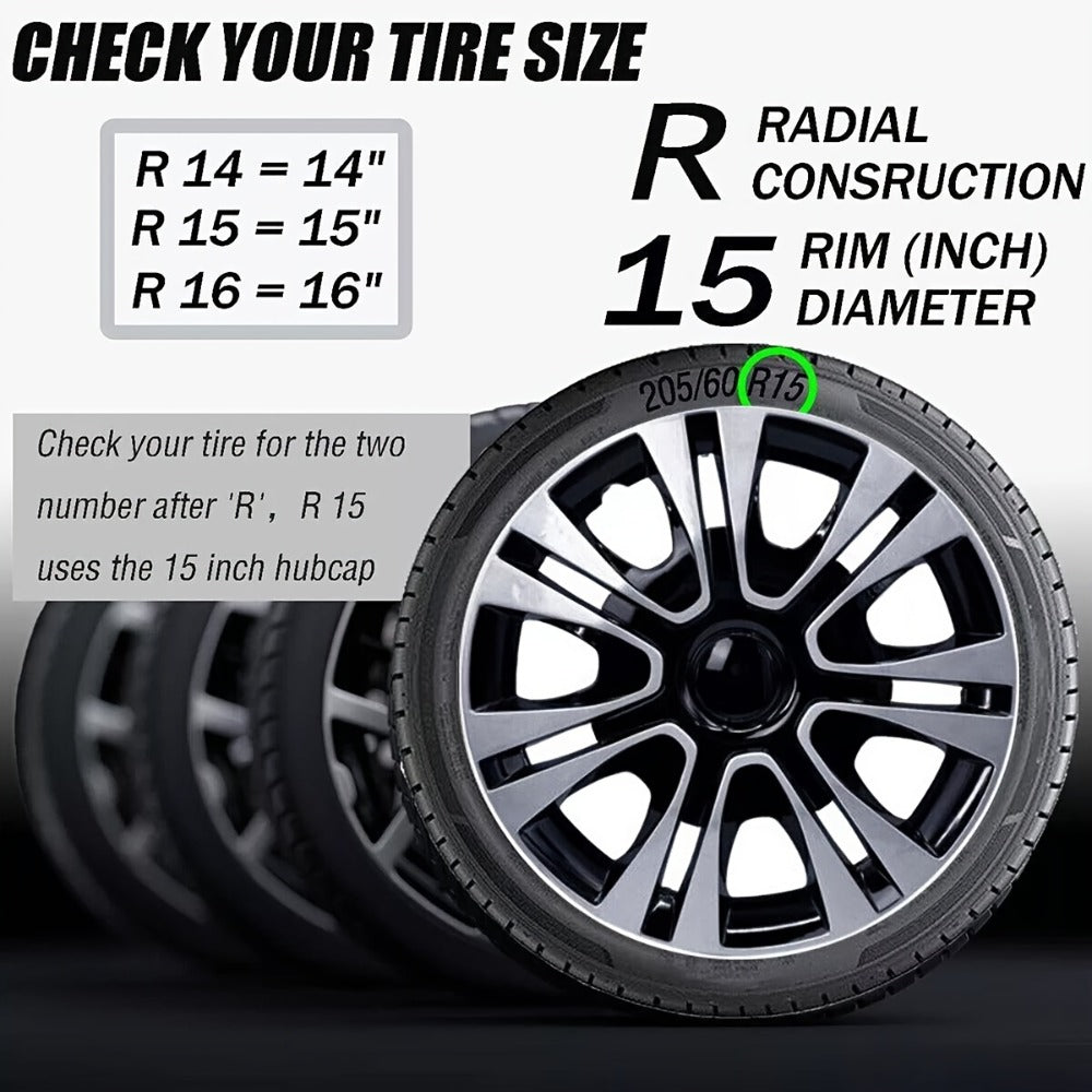 Hubcaps 4pcs Set – 15 Inch & 16 Inch Full Cover Wheel Hub Covers, Snap-On Easy Install, Universal Fit Steel Wheels for Sedan, SUV