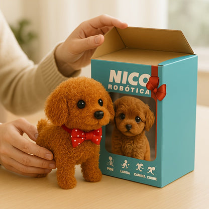 Electronic Plush Puppy Toy Walks Barks Wags Tail, Realistic Robotic Teddy Poodle Dog Stuffed Animal with Gift Box for Kids Toddlers