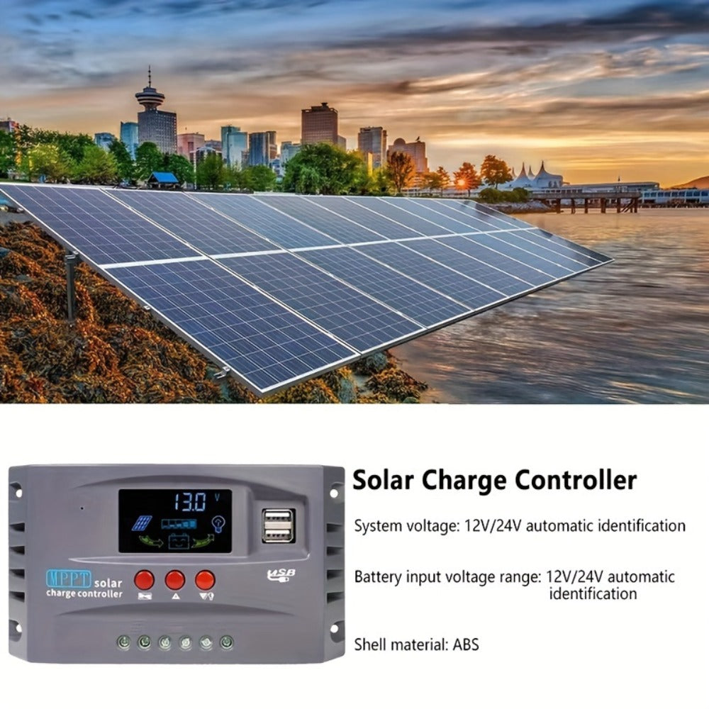 MPPT Solar Charge Controller 12V 24V – 150A/200A Auto-Tracking Solar Panel Regulator with LCD Display, Dual USB Port
