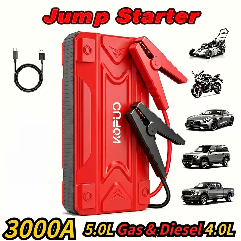 Car Jump Starter Power Bank 3-in-1 12V Battery Booster Charger LED Flashlight SOS for Cars Motorcycles for Garden, Patio and Yard Use
