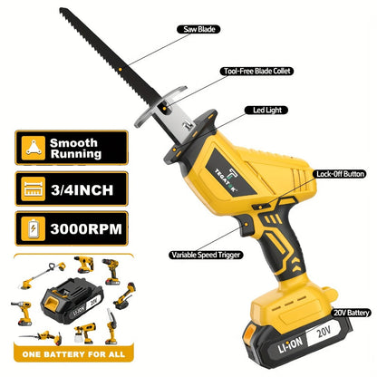 Electric Reciprocating Saw Cordless with LED Light & Safety Lock, Multi-Purpose Cutting Tool with Replaceable Blades