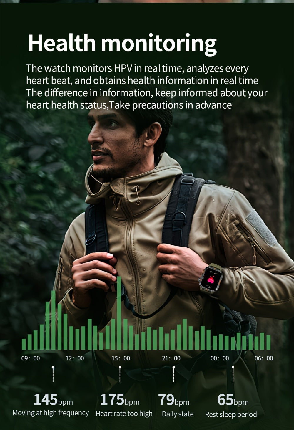 Smart Watch 2.01-Inch Rugged Display with Compass, LED Flashlight, Calling and Three Strap Combinations