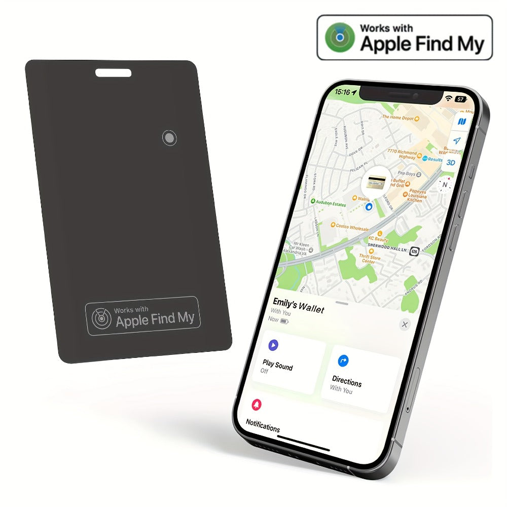 Ultra-Thin Rechargeable Apple Find My Wallet Tracker Card with Qi Wireless Charging and Built-In Ring Alert