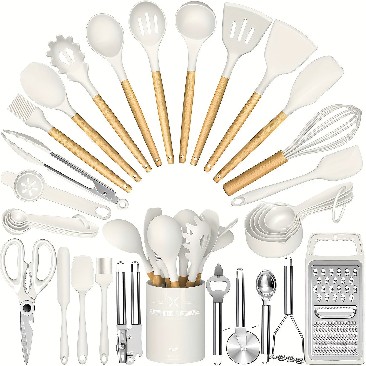 Silicone Kitchen Utensils Set 34-Piece with Holder, Heat Resistant Cooking Spatula Tools for Nonstick Cookware