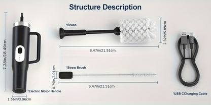 Electric Cup Scrubber Bottle Brush Cleaner, 2-Speed IPX6, Type-C Rechargeable, Deep Cleans 40oz Mugs