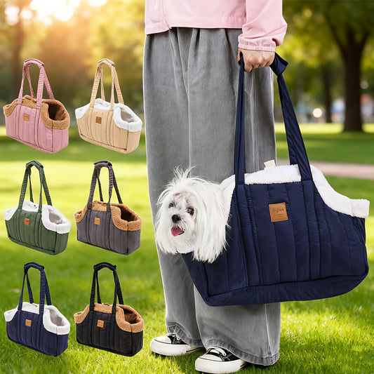 Pet Carrier Handbag Winter Warm Soft-Sided Small Dog Cat Carrier Bag with Snap Closure, Cozy Outdoor Tote Bag for Cold Weather