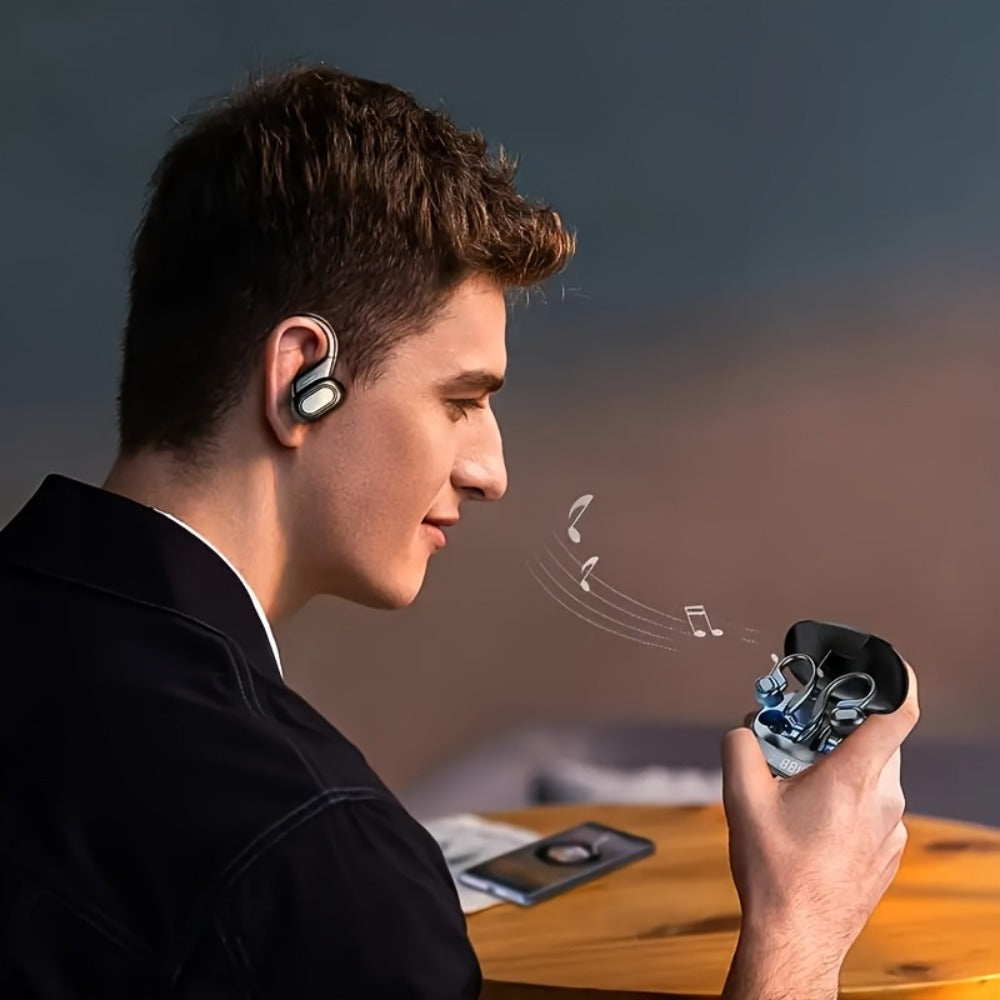 Wireless Earbuds Bluetooth 5.4 Open-Ear Sport Hooks with LED Charging Case in Black or Pale Red