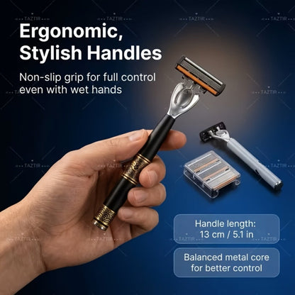 Shaving Kit for Men – 2 Handles & 72 Replacement Blades, Six-Layer Blade System Luxury Razor Set for Beard & Mustache Grooming
