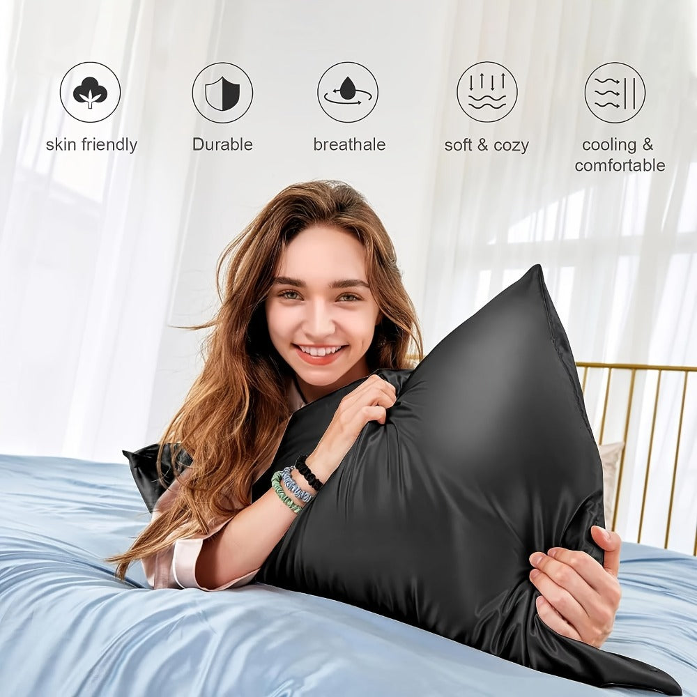 Silk Pillowcase 22 Momme – Satin Weave Mulberry Silk with Hidden Zipper for Hair & Skin Health, Standard Queen King – Multiple Colors