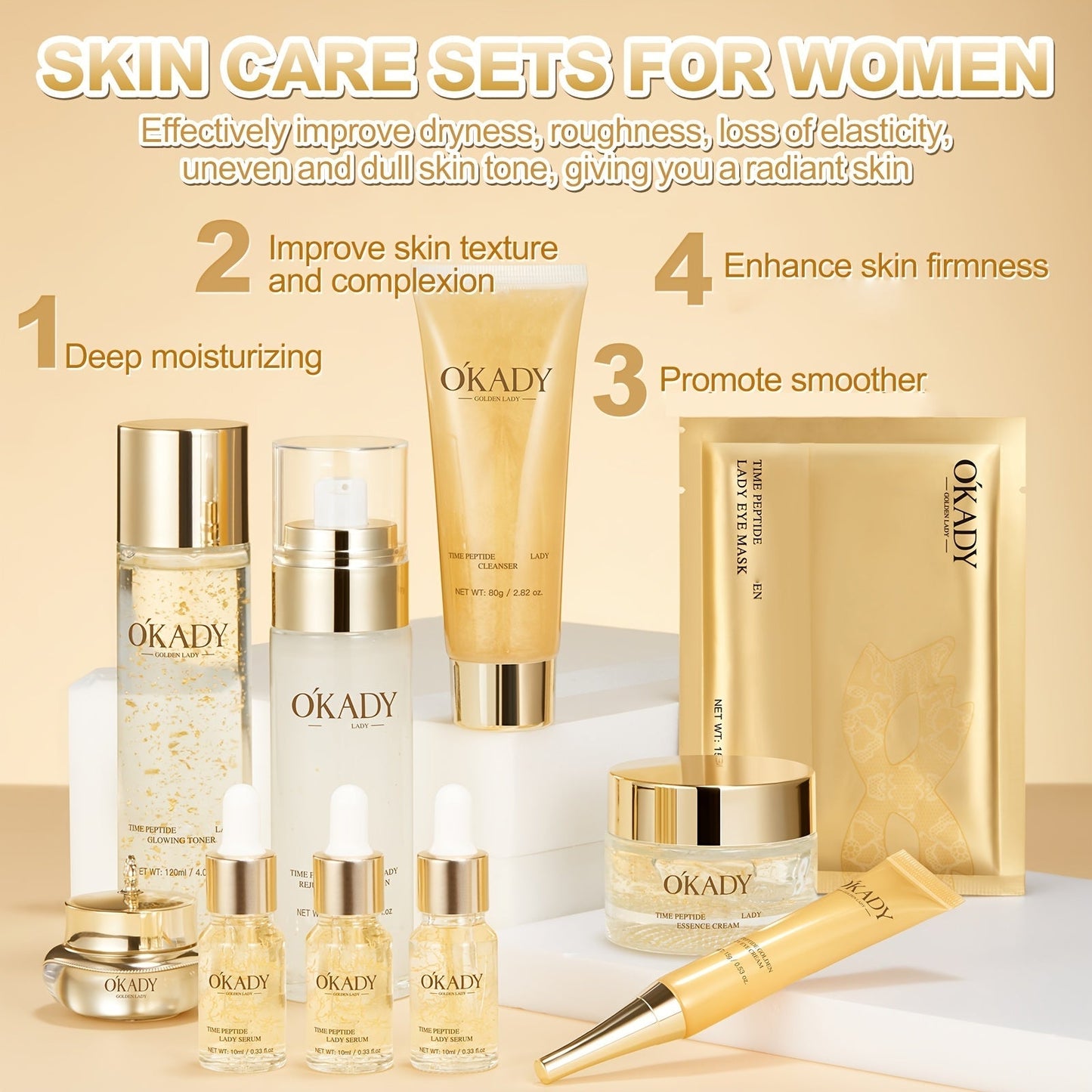 Skin Care Set for Women 24K Gold Polypeptide Complete Day & Night Routine Peptide Face Care Kit All Skin Types Luxury Gift Set