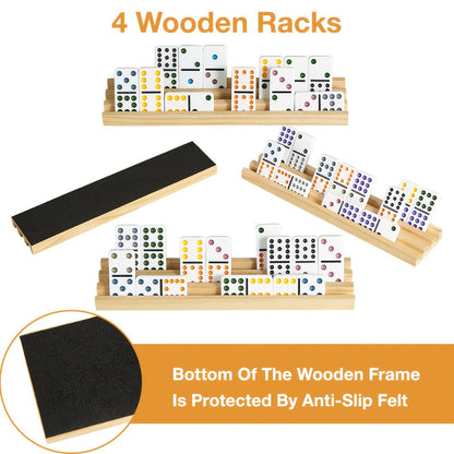 Mexican Train Dominoes Double 12 Set – 91 Colorful Tiles, 9 Metal Trains & 4 Wooden Racks, Complete Strategy Board Game with EVA Travel Case