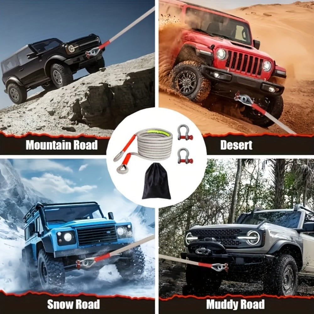 Heavy Duty Tow Rope & Hook Set 16FT – Off-Road Recovery Tow Strap with 2 Steel U-Hooks for SUV, Truck & 4x4 Vehicle Rescue