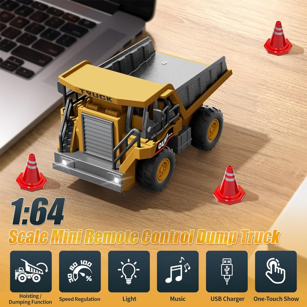 RC Construction Vehicle Toy Set 2.4GHz Remote Control Excavator Bulldozer Dump Truck Loader with Alloy Head LED Lights & Sounds