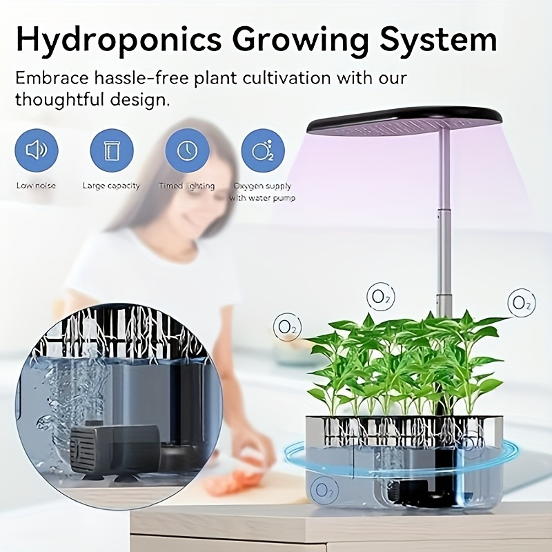 Hydroponic Garden Kit 10 Pods Indoor Herb Garden | 24W LED Grow Light Auto Timer 1-Gal Tank Quiet Pump Nutrients | Vegetables Flowers