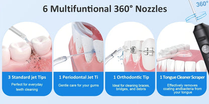 Water Flosser Srivdk Cordless Oral Irrigator with 300ml Tank, Three Pressure Modes, Six Nozzles and USB-C Charging