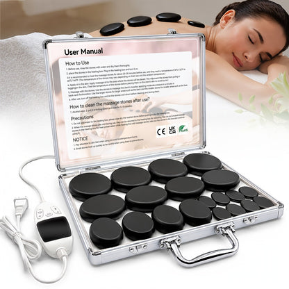 Basalt Hot Stone Massage Kit 20Pcs with Temperature Control Heater – Professional Spa Therapy Set for Full