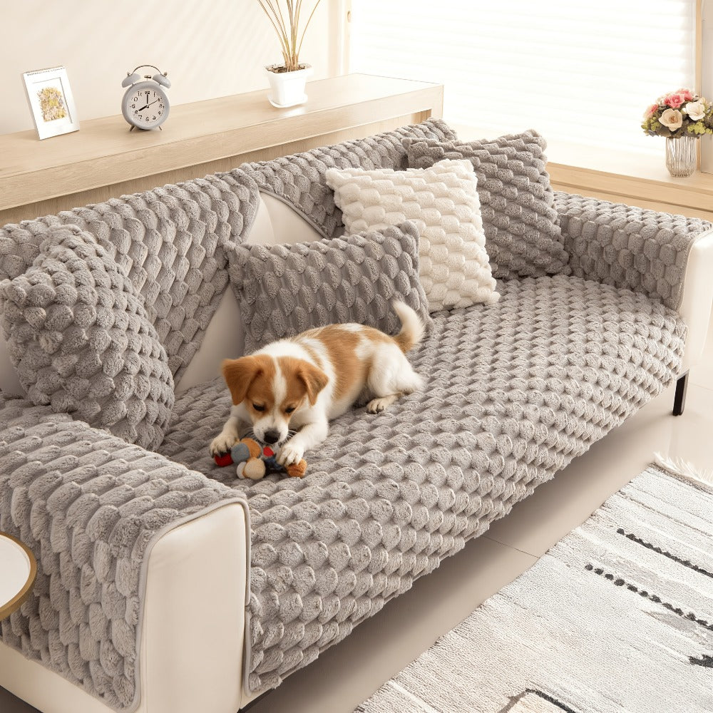 Sofa Cover 35.5-Inch Fuzzy Polyester Single-Piece Pad with Silicone-Dot Backing for 2 to 4 Seats