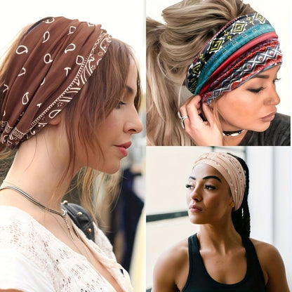Floral Turban Headbands for Women 8 Pack Non-Slip Elastic Boho Knotted Wide Hair Wrap for Sports Yoga Running Workout Sweatband Moisture