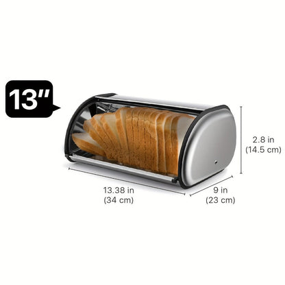 Stainless Steel Roll Top Bread Box 13 Inch - Countertop Bread Storage Container with Lid, Keeps Bread Fresh & Insect-Free