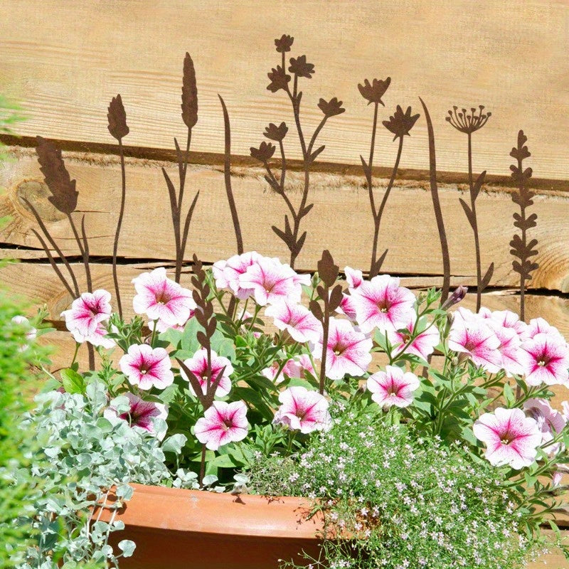 Rustic Metal Wildflower Stems, 12-Piece 30 cm Botanical Set for Vases, Planters and Garden Beds