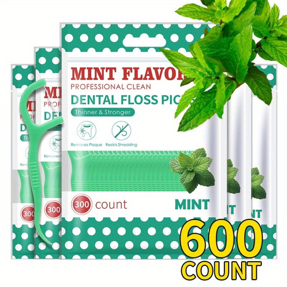Mint Floss Picks 600 Count – Ultra-Fine Disposable Dental Floss Sticks, Interdental Cleaning, Plaque Removal, Fresh Breath